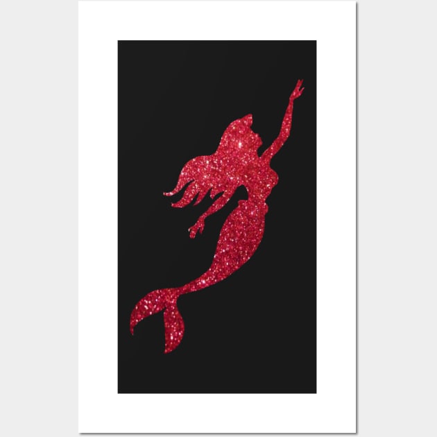 Red Faux Glitter Mermaid Silhouette Wall Art by Felicity-K